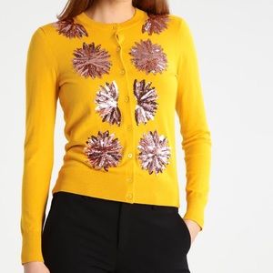 J. Crew cardigan yellow sunset / rose gold sequins
